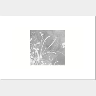 Abstract Floral Art Grey white Posters and Art